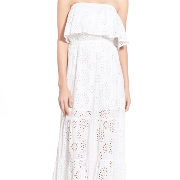 Michael Kors Dresses & Skirts - White flower Ruffle Strapless Maxi sz M